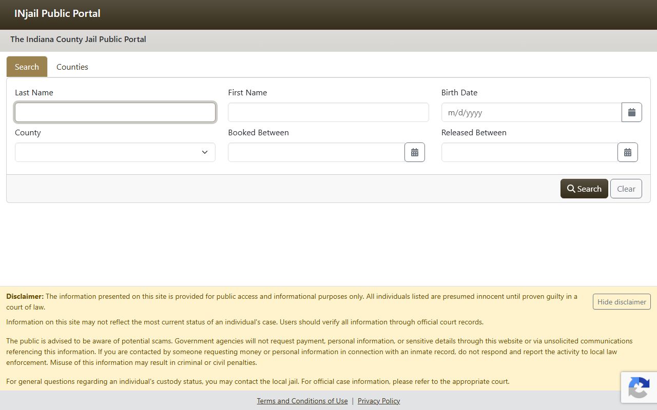 Parke County arrest records Indiana jail public portal