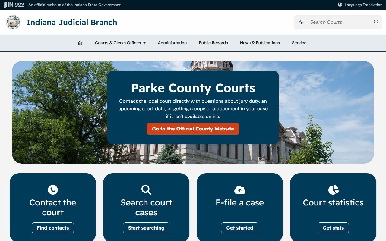 Parke County court records Indiana local court page