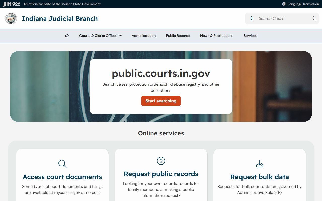 Parke County court records Indiana judiciary public records page