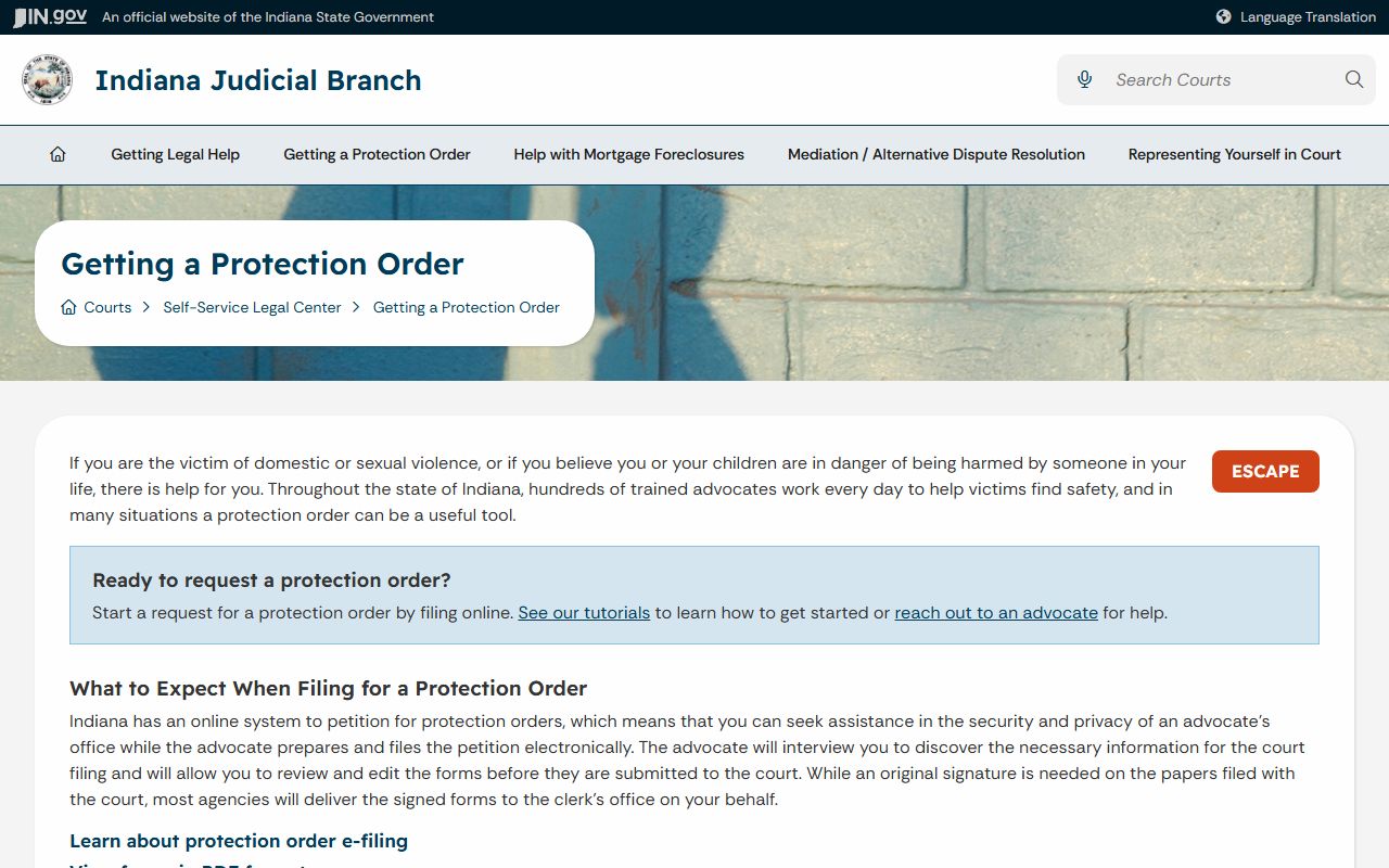 Parke County marriage and divorce records protection order self-service source